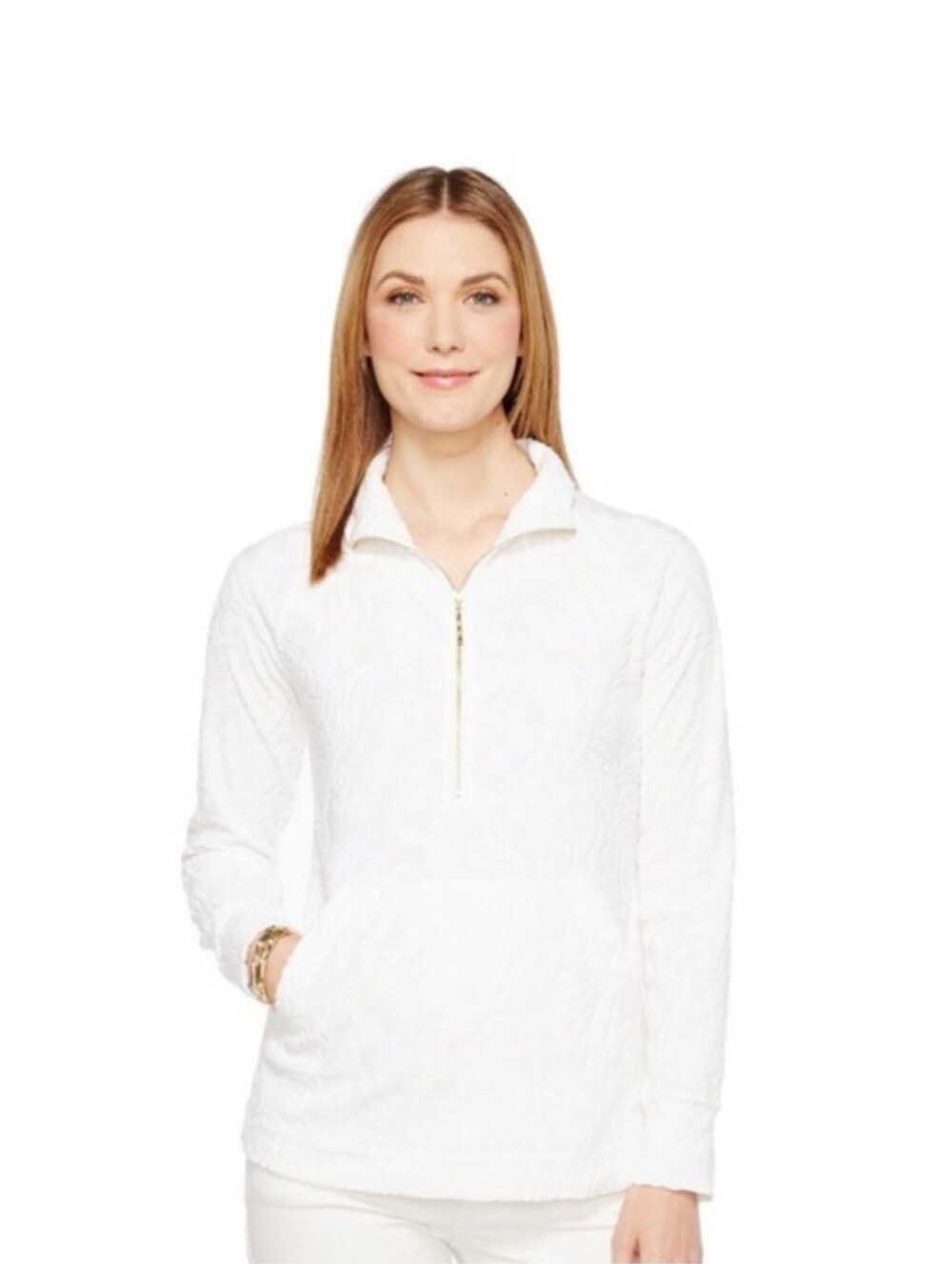 Lilly Pulitzer White Quilted Zip-Up Pullover